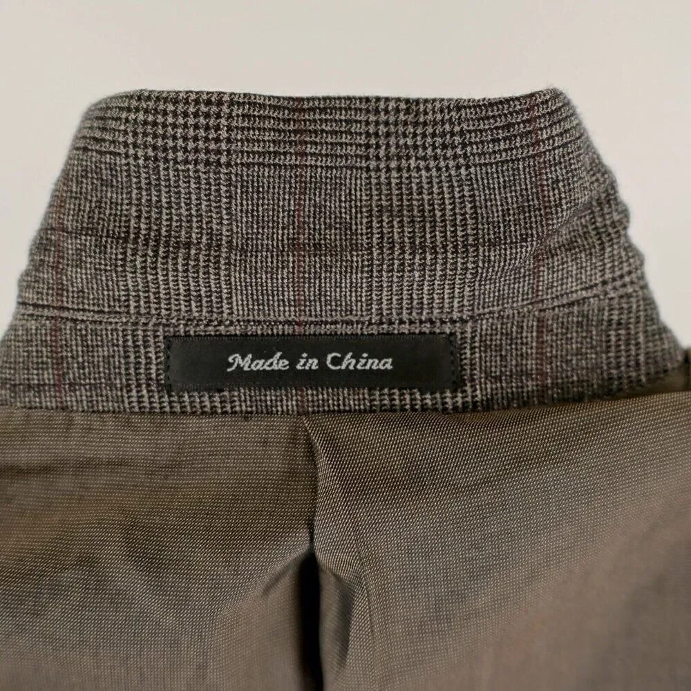 Michael Kors Wool Brown Glen Plaid Windowpane 2 Button Sport Coat 40L‎